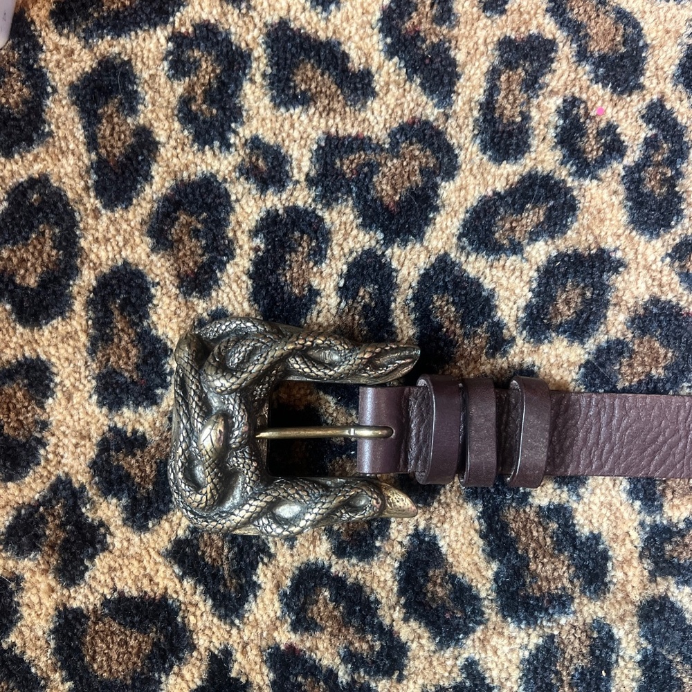 Roberto cavalli extra long brown leather belt with large buckle S